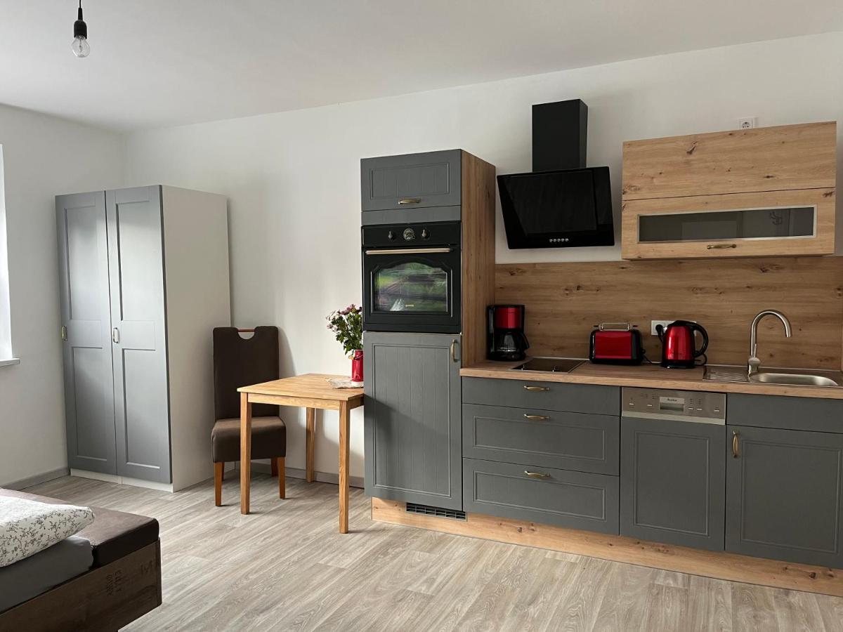 Ferienwohnung Lübben – voll ausgestattete Küche mit Backofen und Geschirrspüler